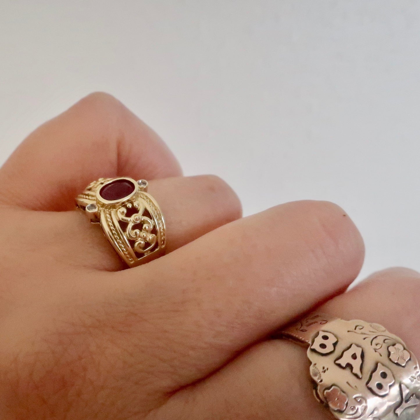 Vintage Etruscan Revival Ruby Diamond Ring