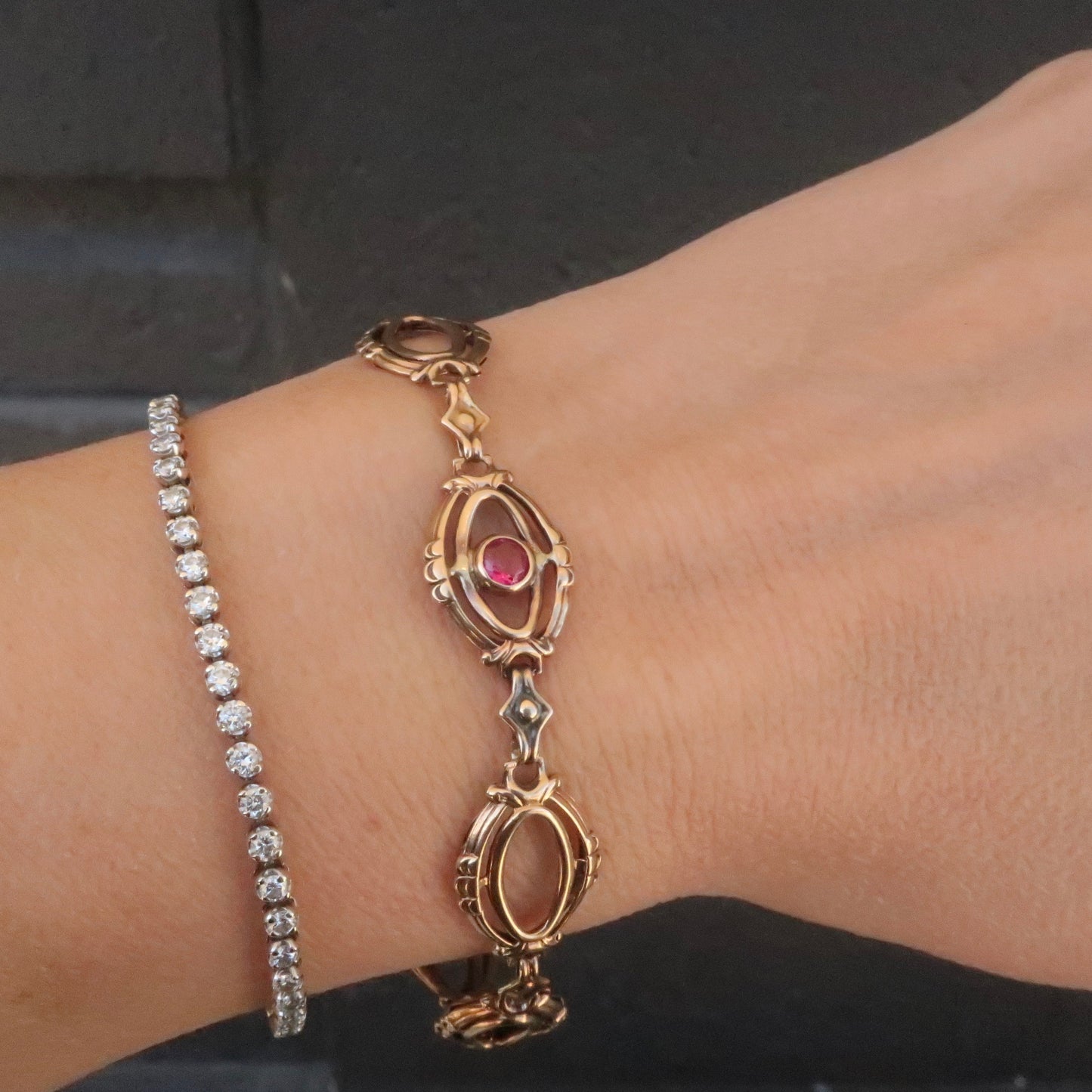 Vintage Ruby Art Deco Bracelet in 10kt