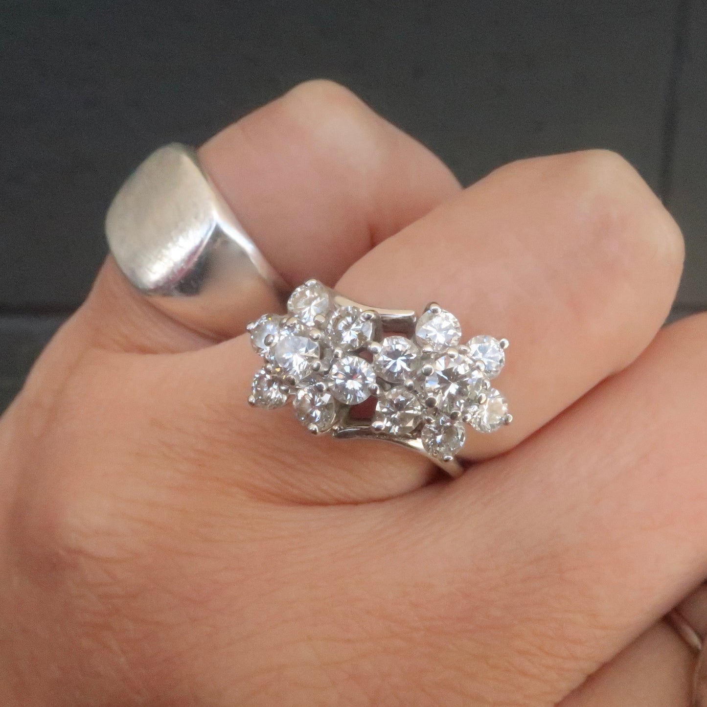 Vintage Diamond Flower Ring "Toi et Moi Ring"