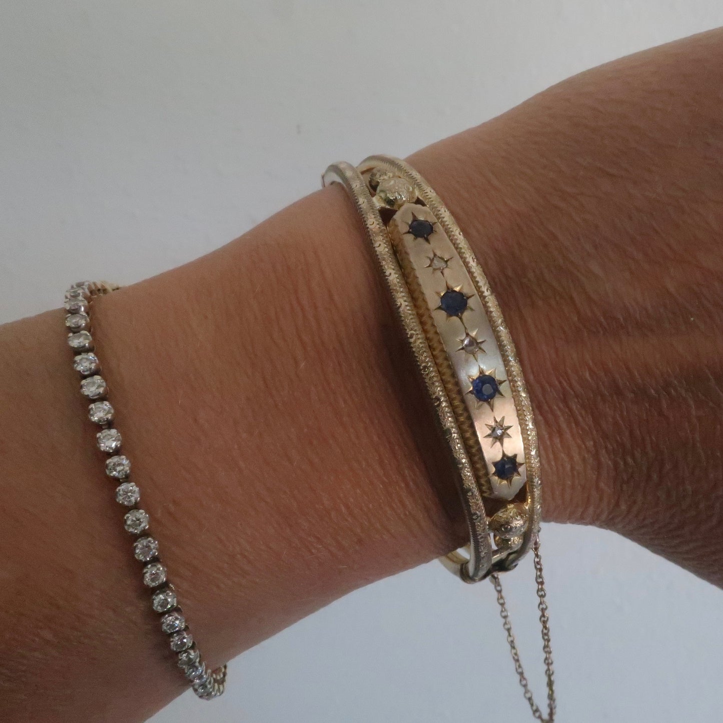 Antique Victorian Gilt Bracelet with Sapphires and Diamonds