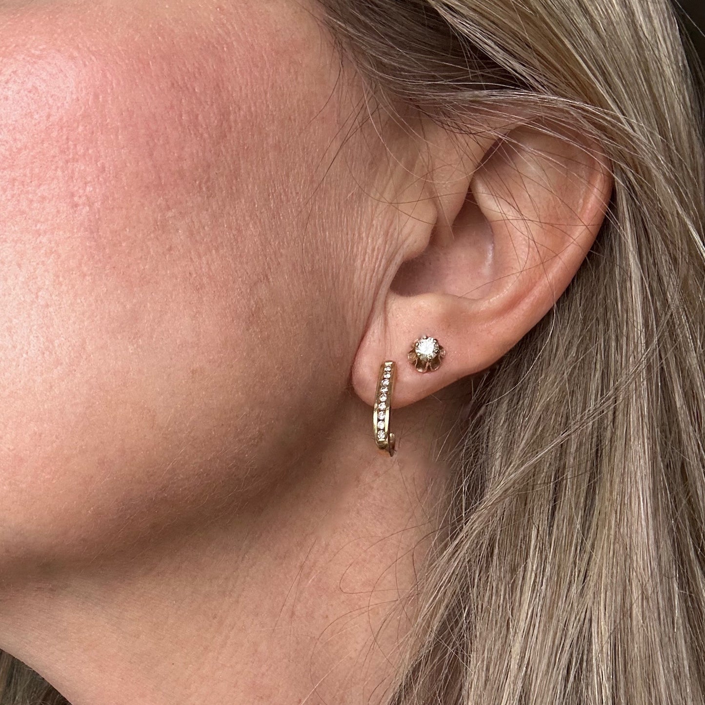 14kt Gold and Diamond Half Hoop Earrings