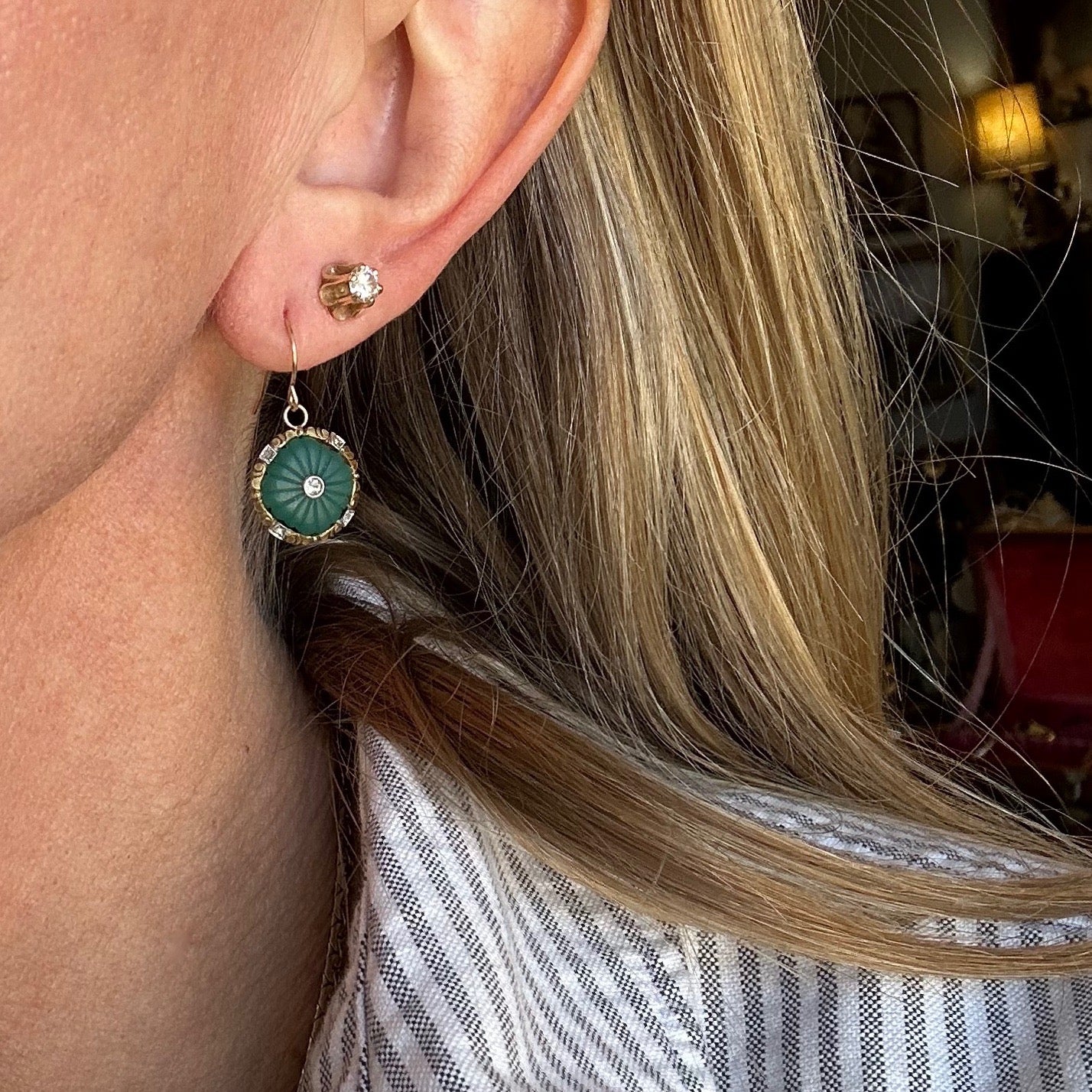 Antique Jade and Diamond Earrings