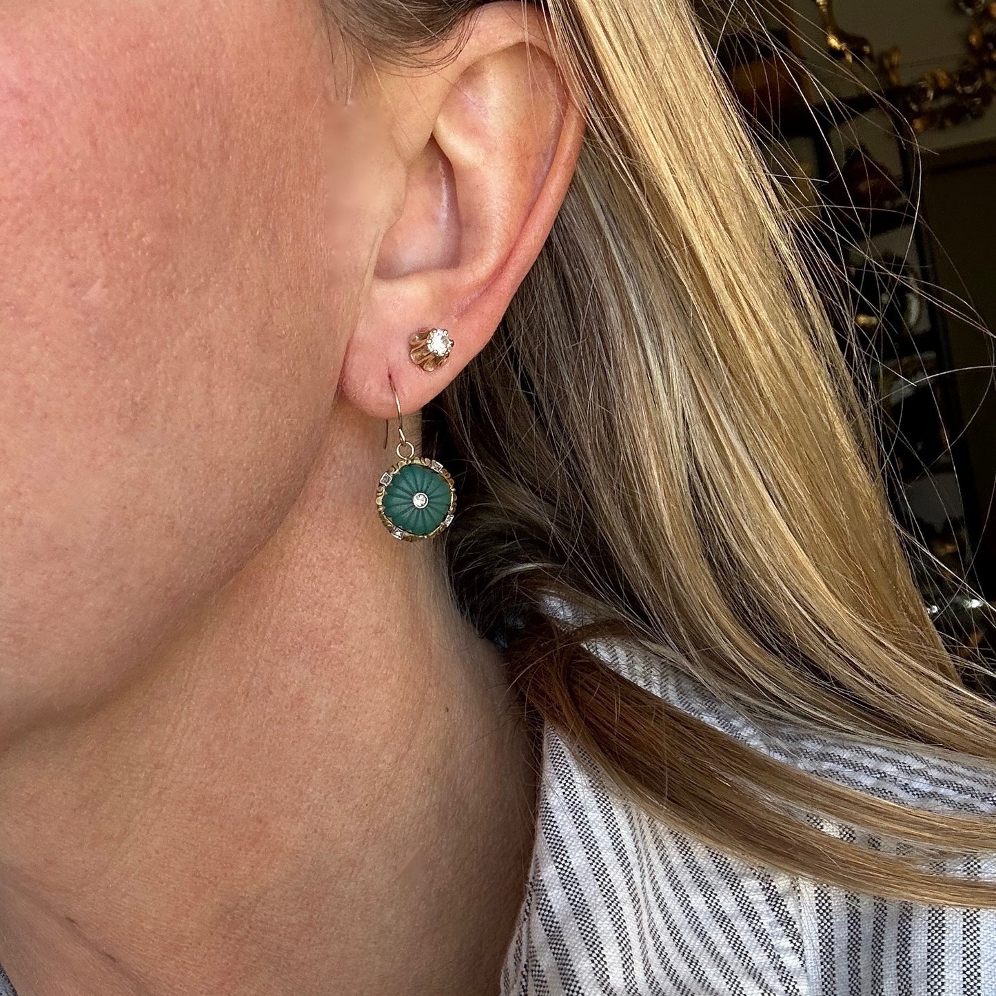 Antique Jade and Diamond Earrings