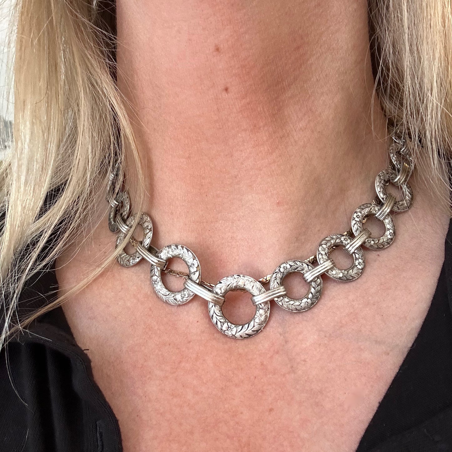Vintage Sterling Orange Blossom Linked Necklace