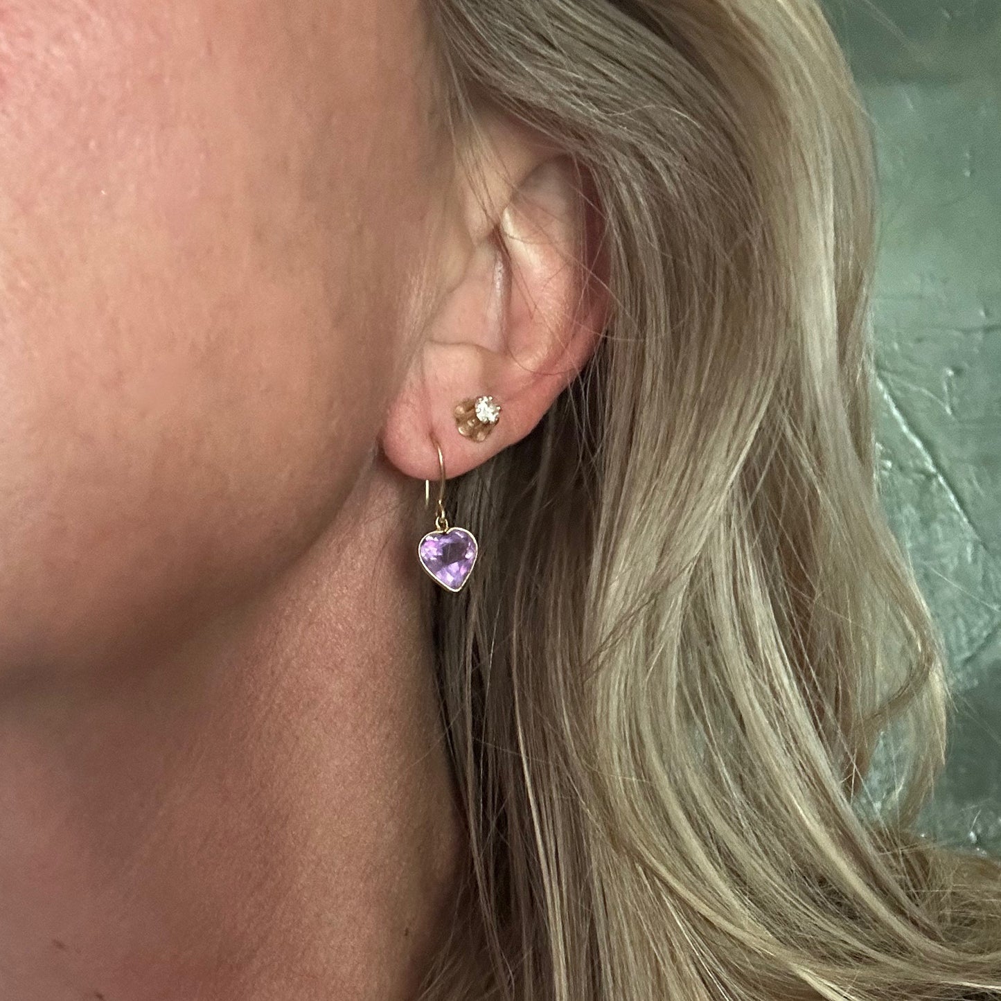 Vintage 10kt Amethyst Heart Earrings
