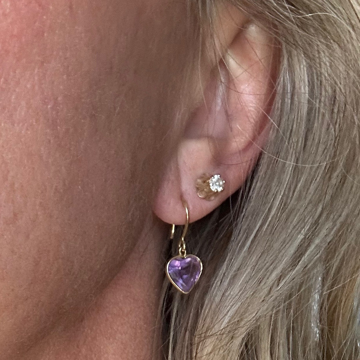 Vintage 10kt Amethyst Heart Earrings