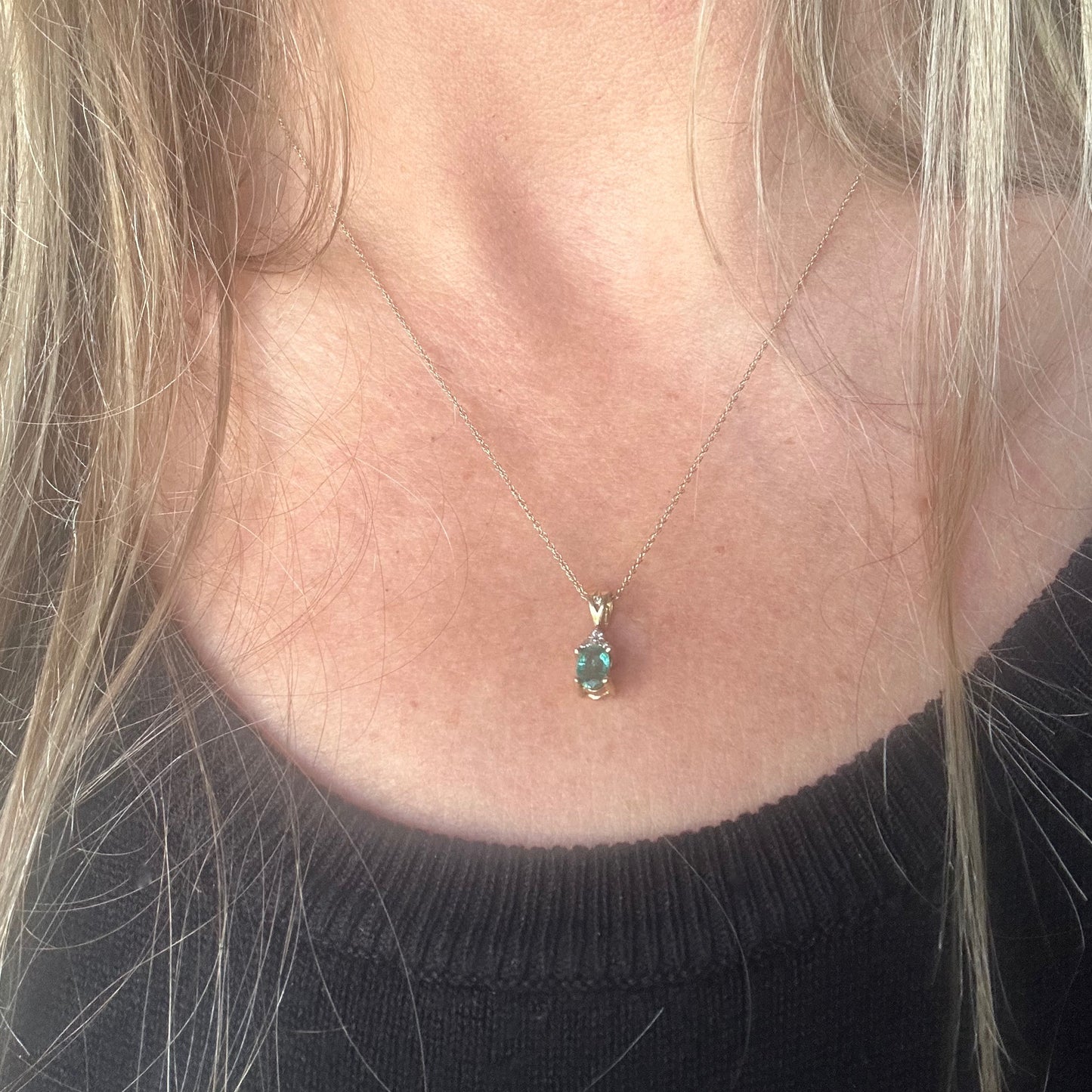 Vintage Emerald and Diamond Pendant Necklace