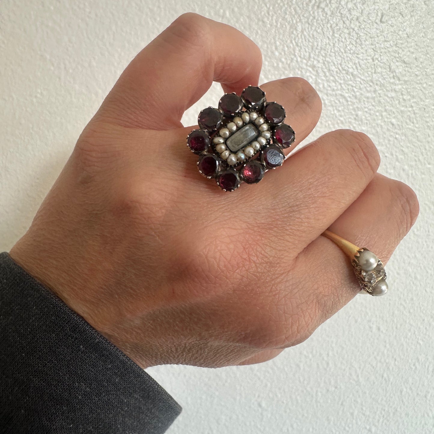 Antique Georgian Garnet and Pearl Ring
