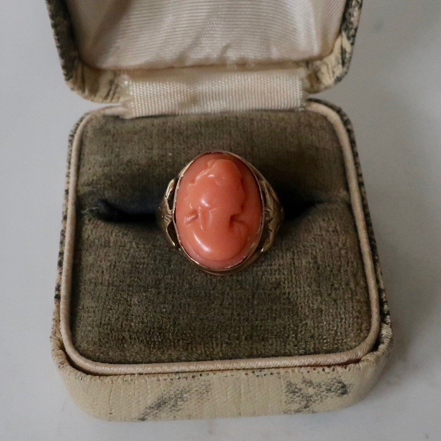 Antique Victorian Coral Cameo Ring