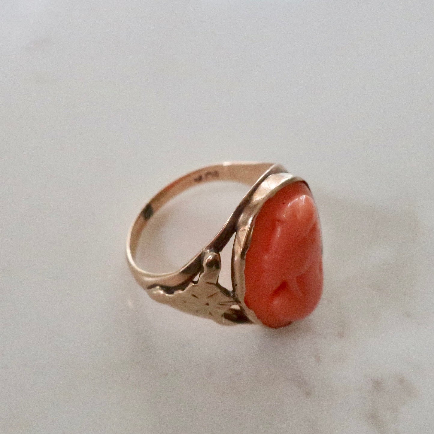 Antique Victorian Coral Cameo Ring