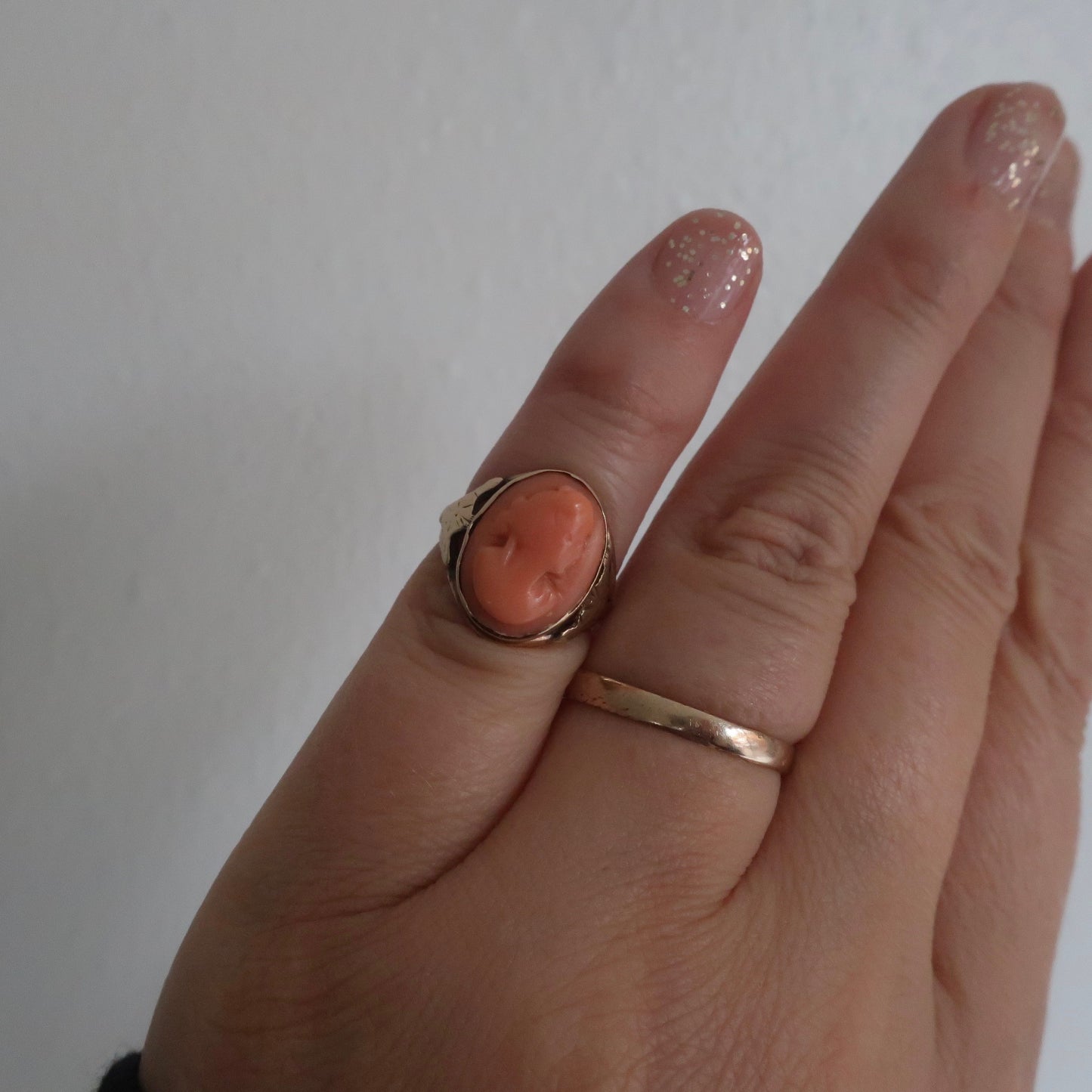 Antique Victorian Coral Cameo Ring