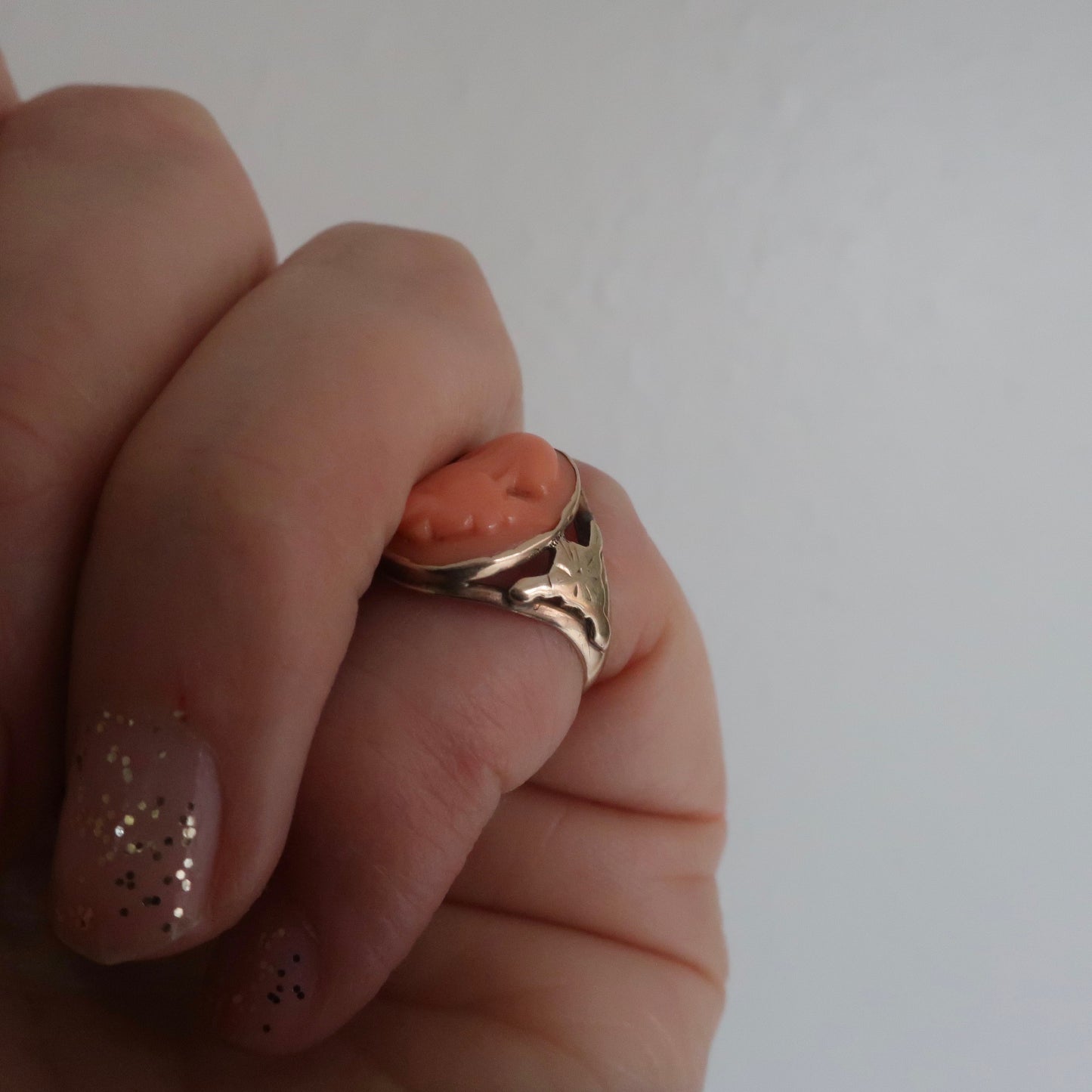 Antique Victorian Coral Cameo Ring