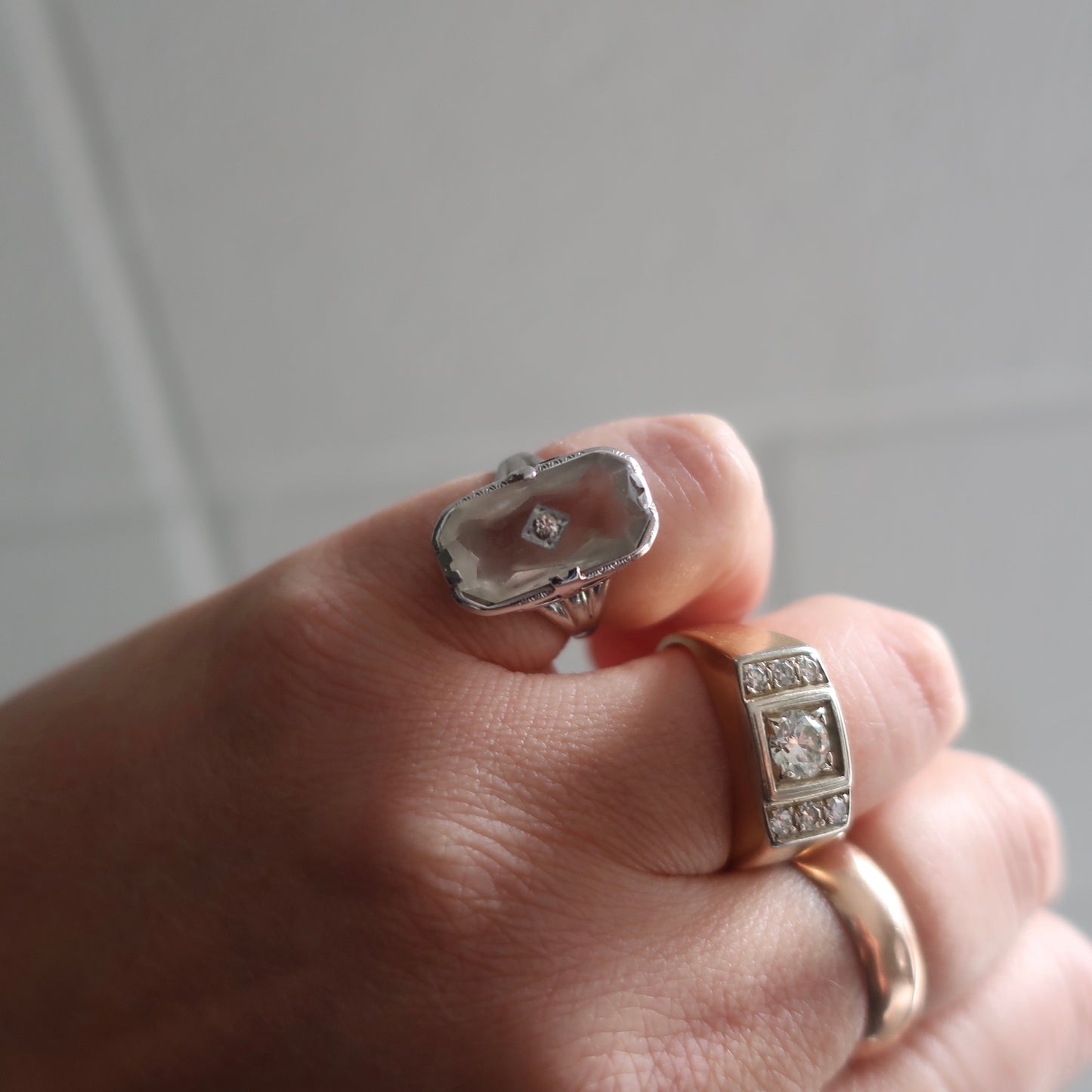 Art Deco Rock Crystal Diamond Ring