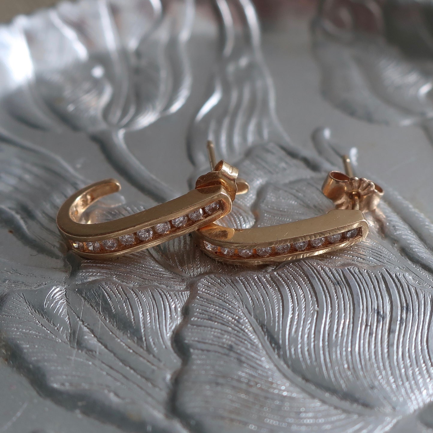 14kt Gold and Diamond Half Hoop Earrings