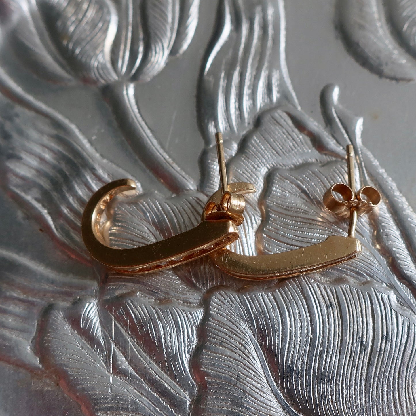 14kt Gold and Diamond Half Hoop Earrings