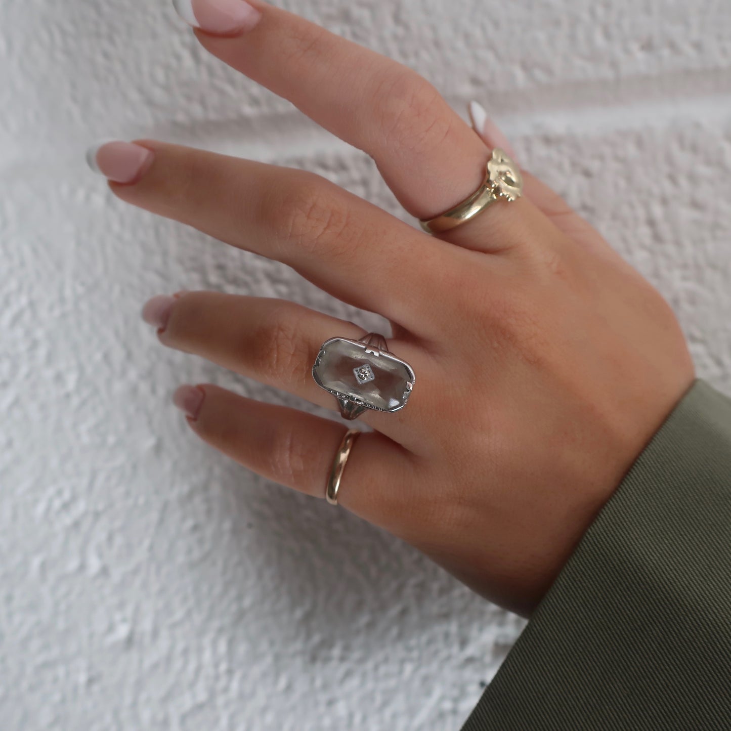 Art Deco Rock Crystal Diamond Ring