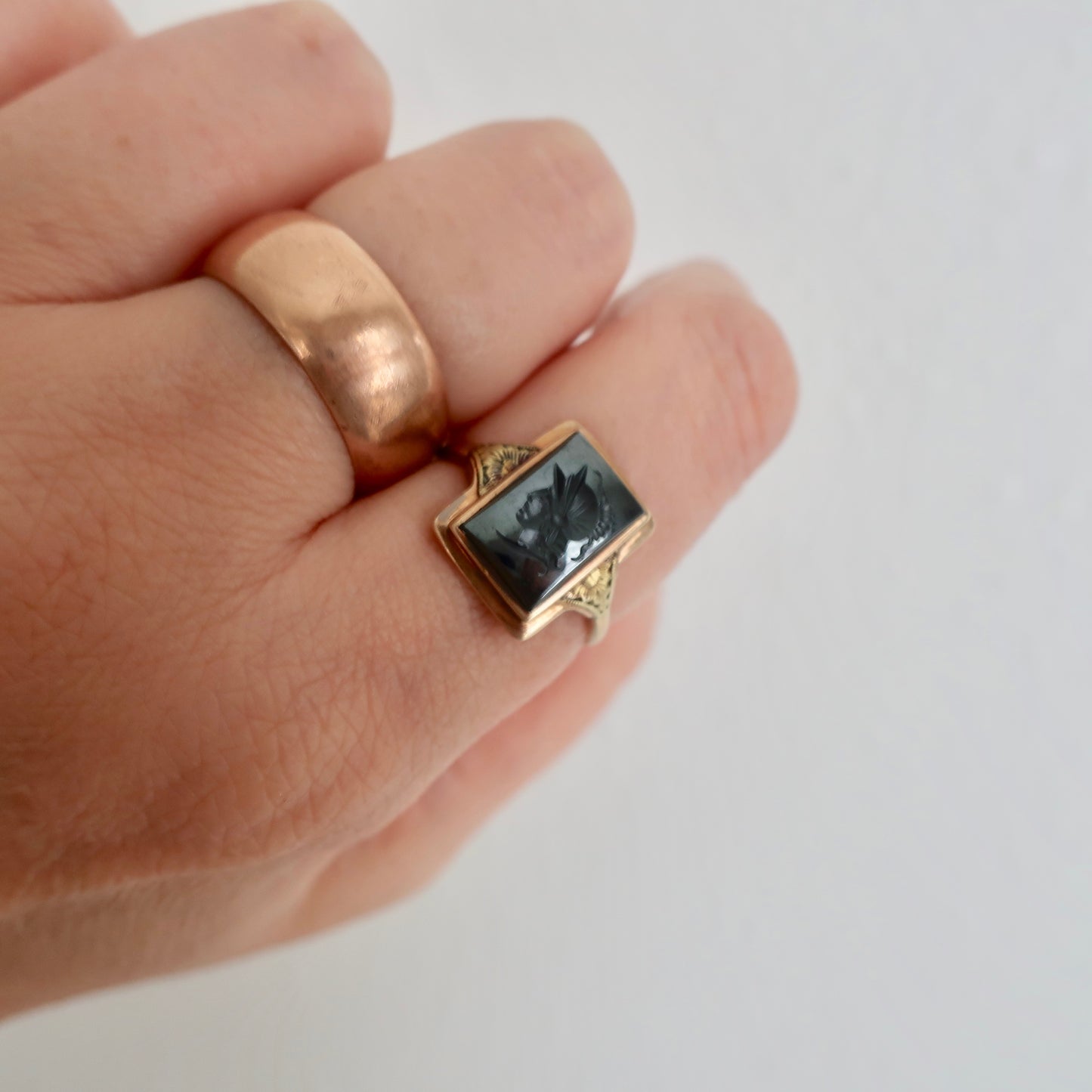 Vintage Hematite Intaglio Ring