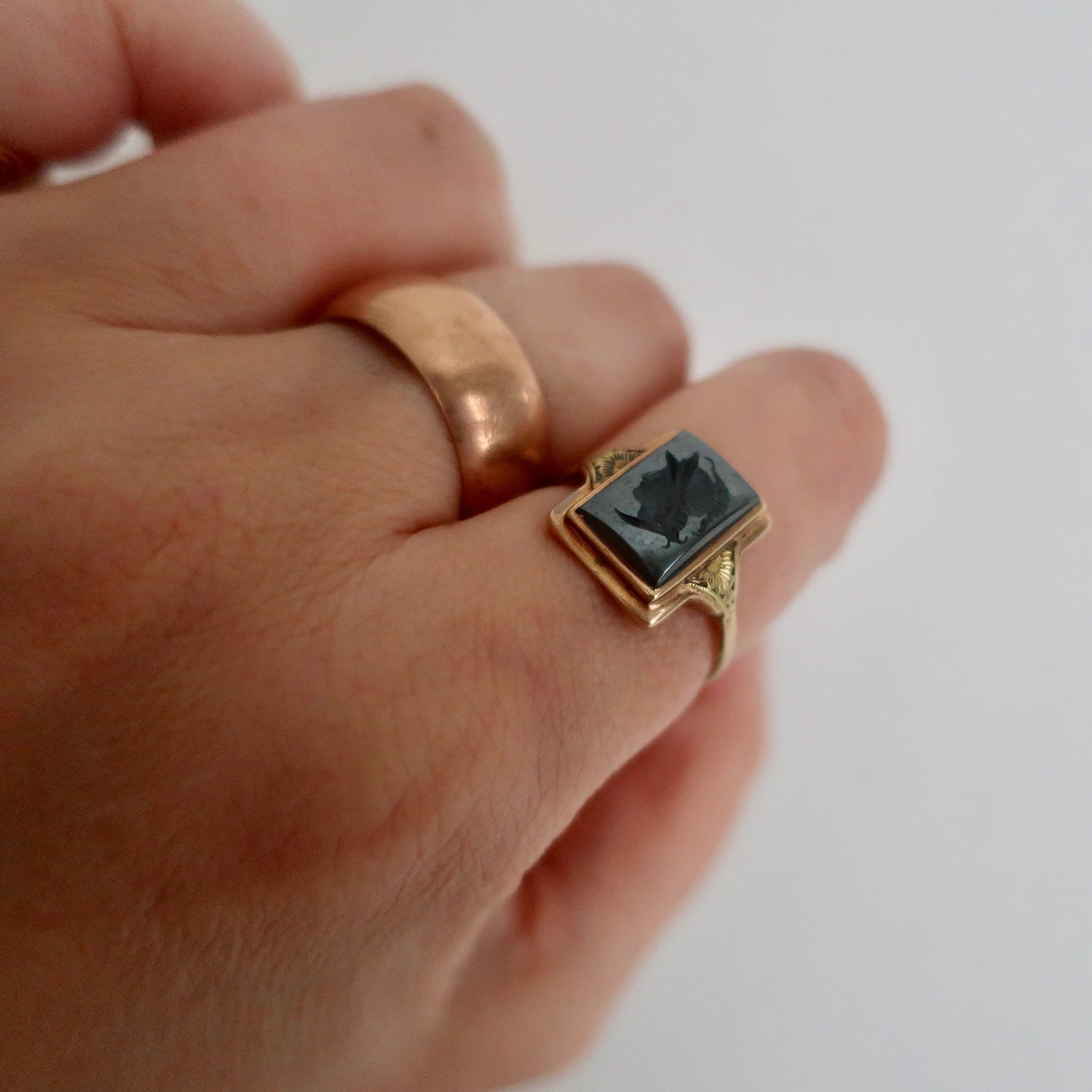 Vintage Hematite Intaglio Ring