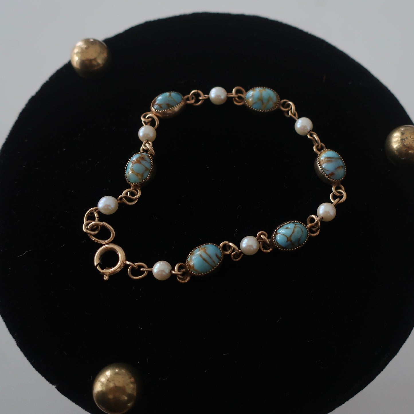 Vintage Gold filled Art Glass and Pearl Bracelet