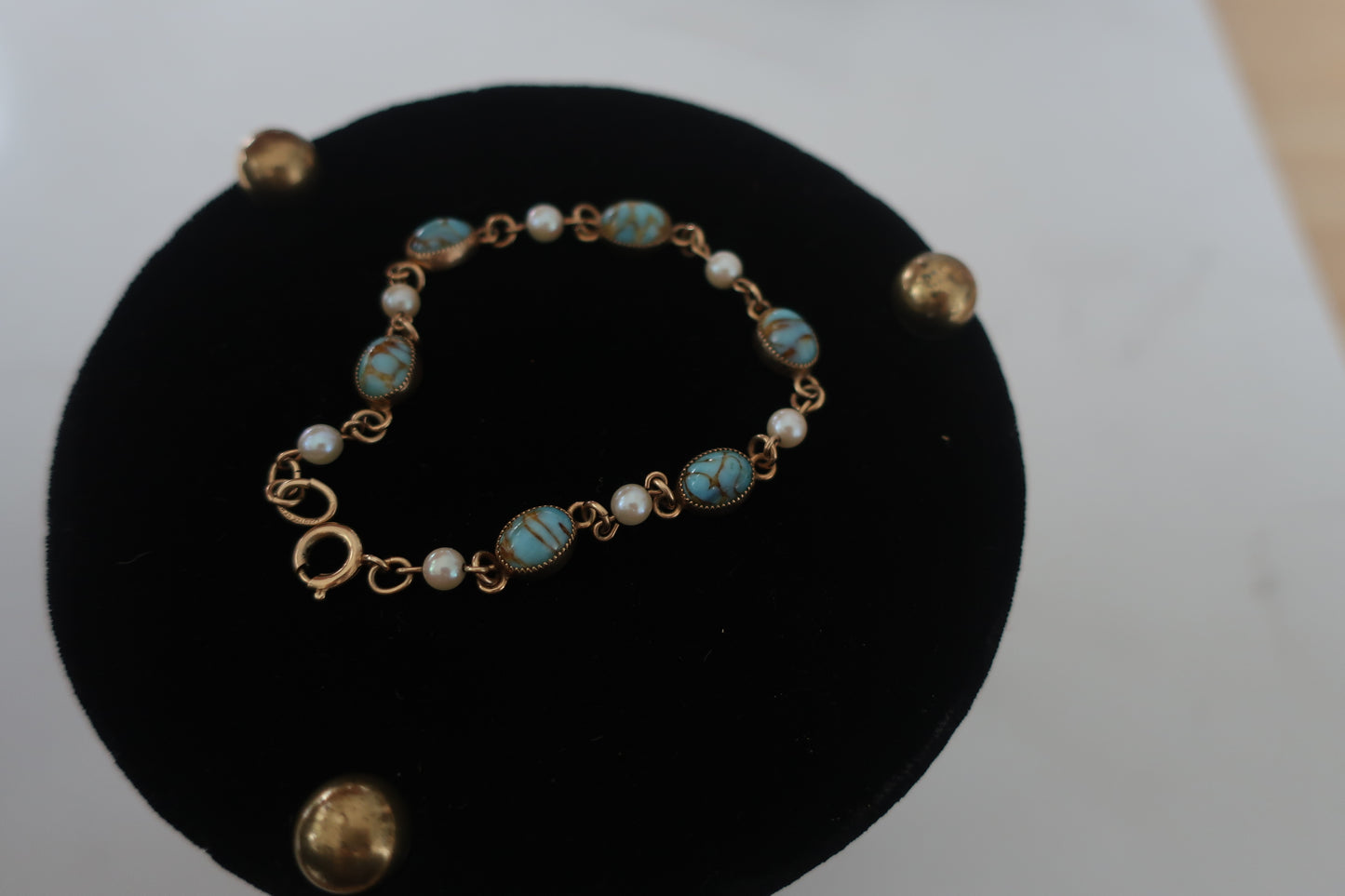 Vintage Gold filled Art Glass and Pearl Bracelet