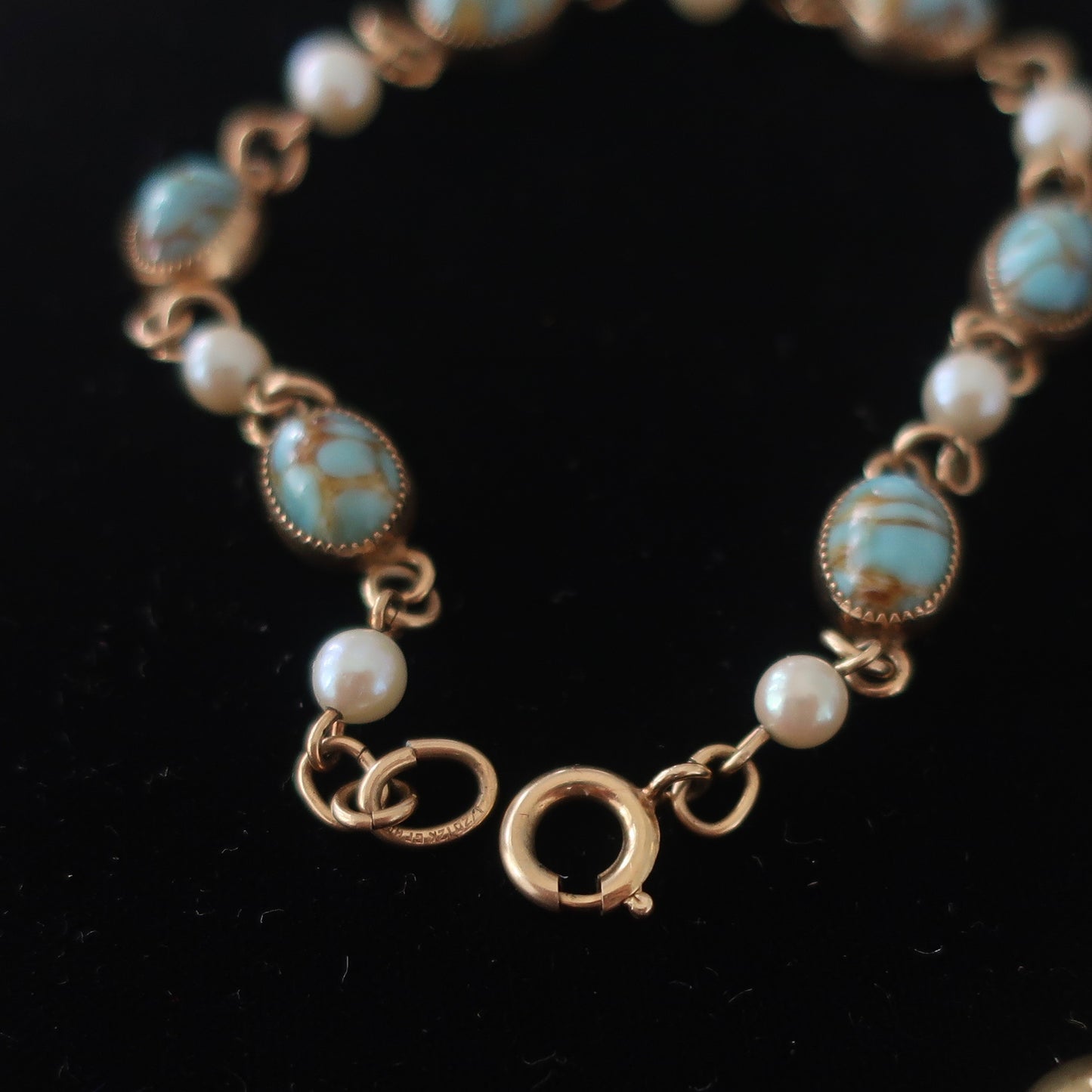 Vintage Gold filled Art Glass and Pearl Bracelet