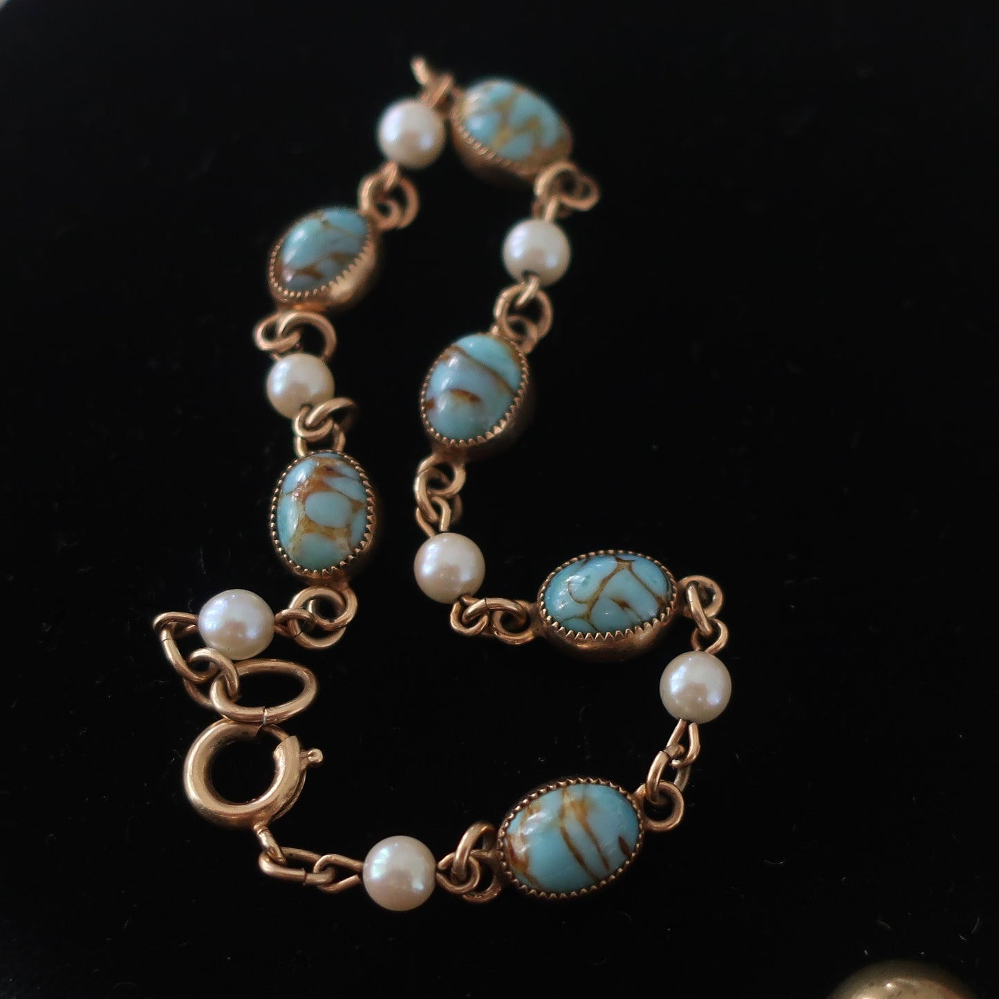 Vintage Gold filled Art Glass and Pearl Bracelet
