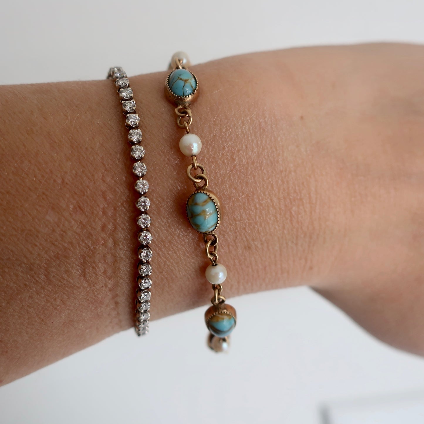 Vintage Gold filled Art Glass and Pearl Bracelet