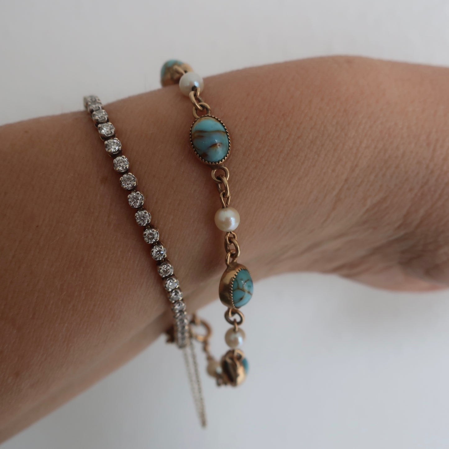 Vintage Gold filled Art Glass and Pearl Bracelet