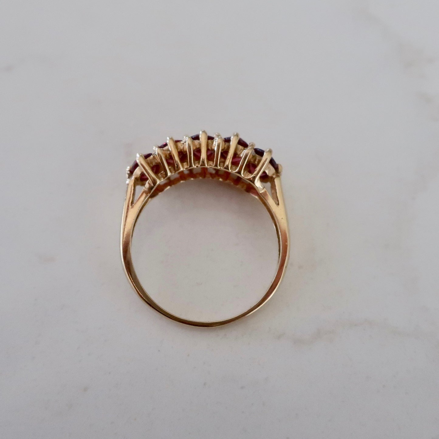 Vintage 5 Stone Rhodolite Garnet and Diamond Ring