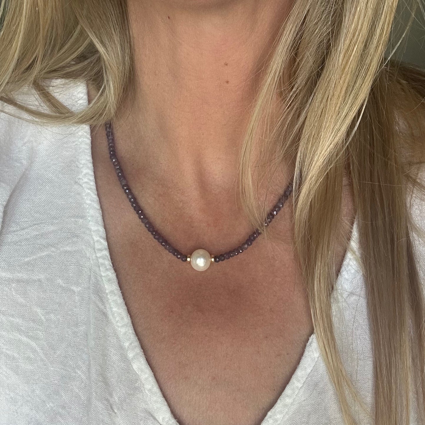 Vintage Faceted Ametyst and Pearl Necklace