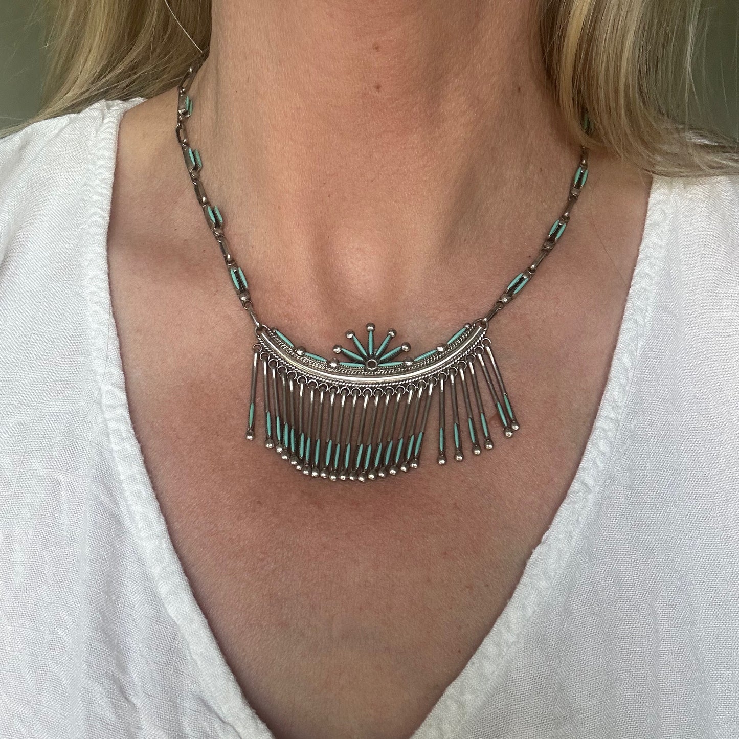 Signed Zuni Fringe Necklace