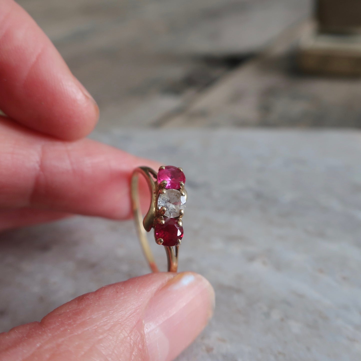 Vintage 3 Stone Ruby Ring