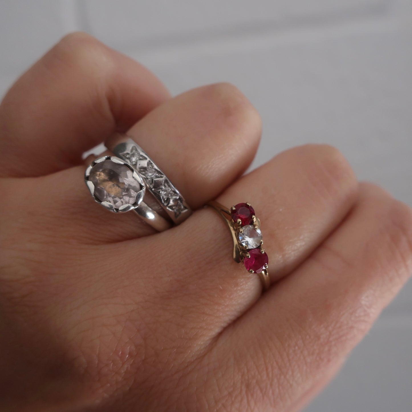 Vintage 3 Stone Ruby Ring