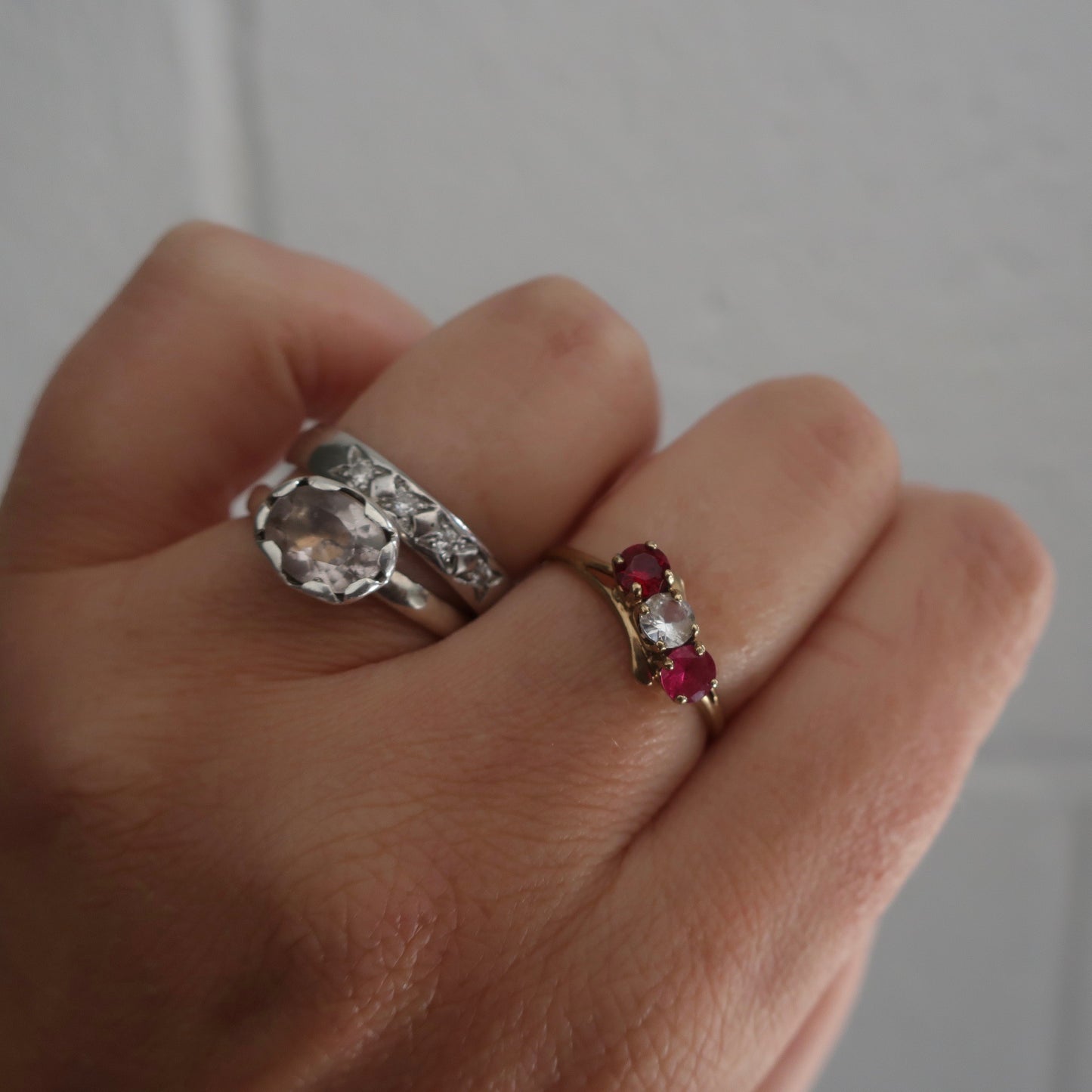 Vintage 3 Stone Ruby Ring