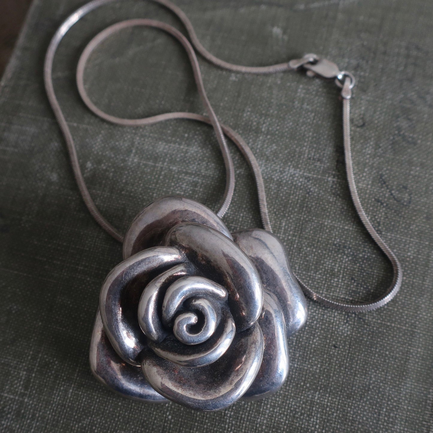 Vintage Sterling Silver Rose Necklace