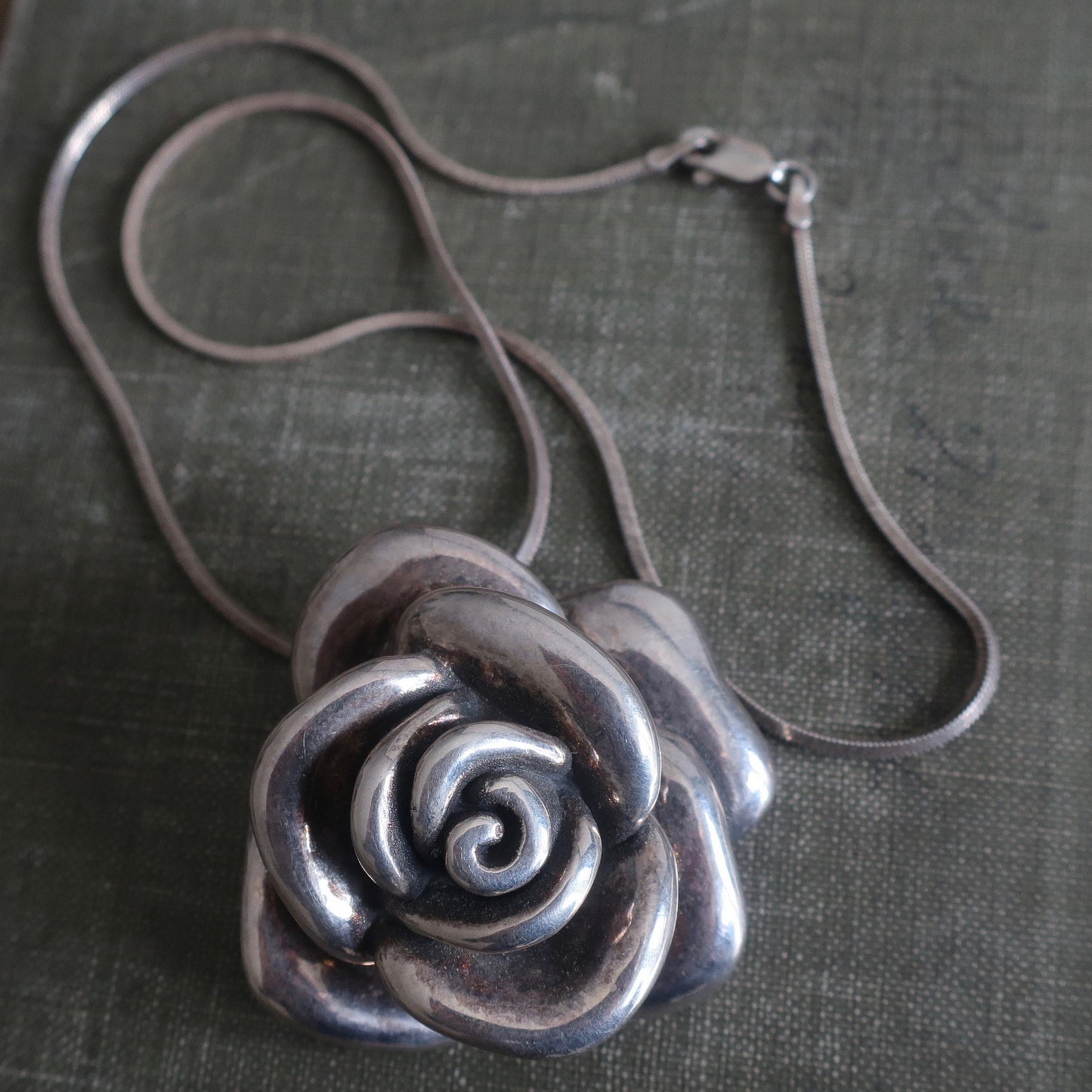 Vintage Sterling Silver Rose Necklace