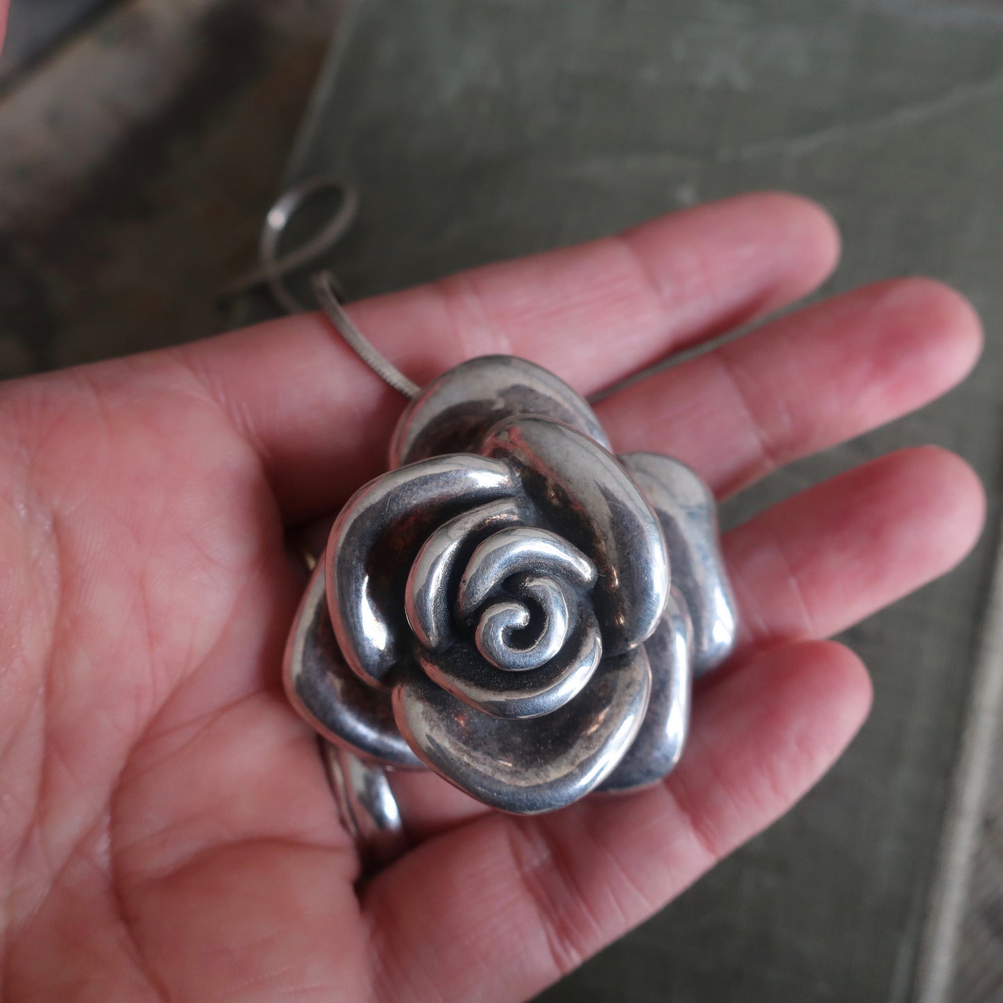 Vintage Sterling Silver Rose Necklace