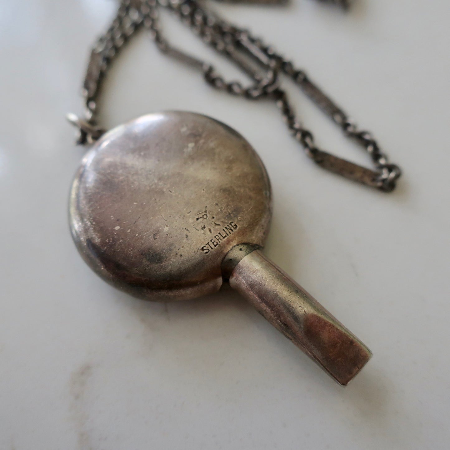 Antique Edwardian Sterling Whistle Pendant Necklace