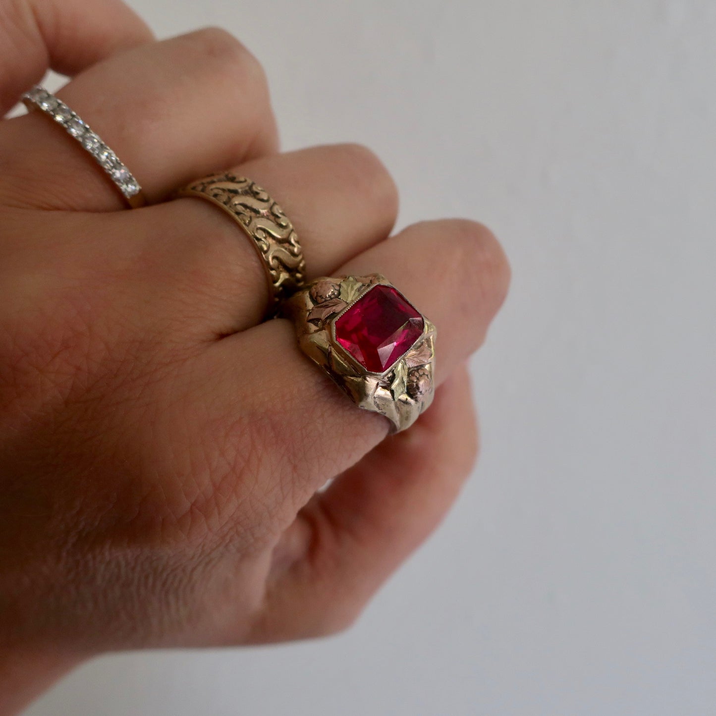 Vintage Unisex Ruby Statement Ring