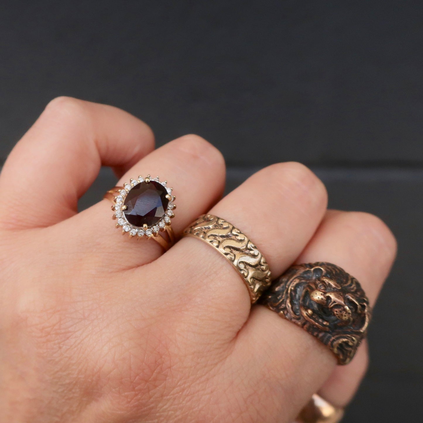 Vintage Garnet and Diamond Halo Ring