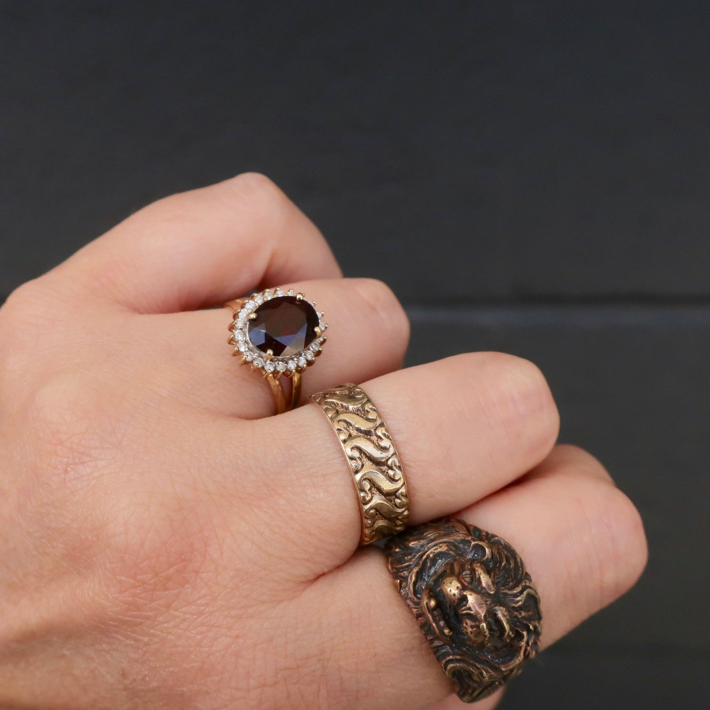 Vintage Garnet and Diamond Halo Ring
