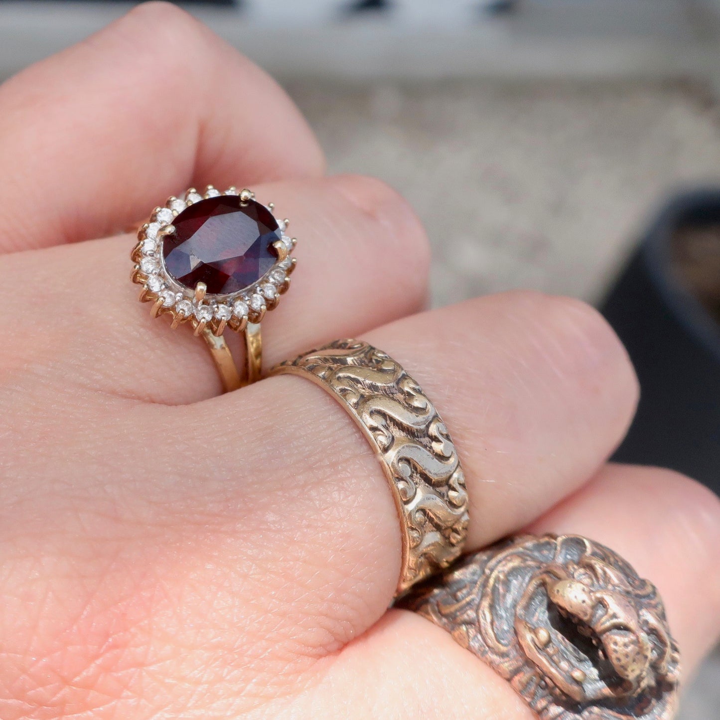 Vintage Garnet and Diamond Halo Ring