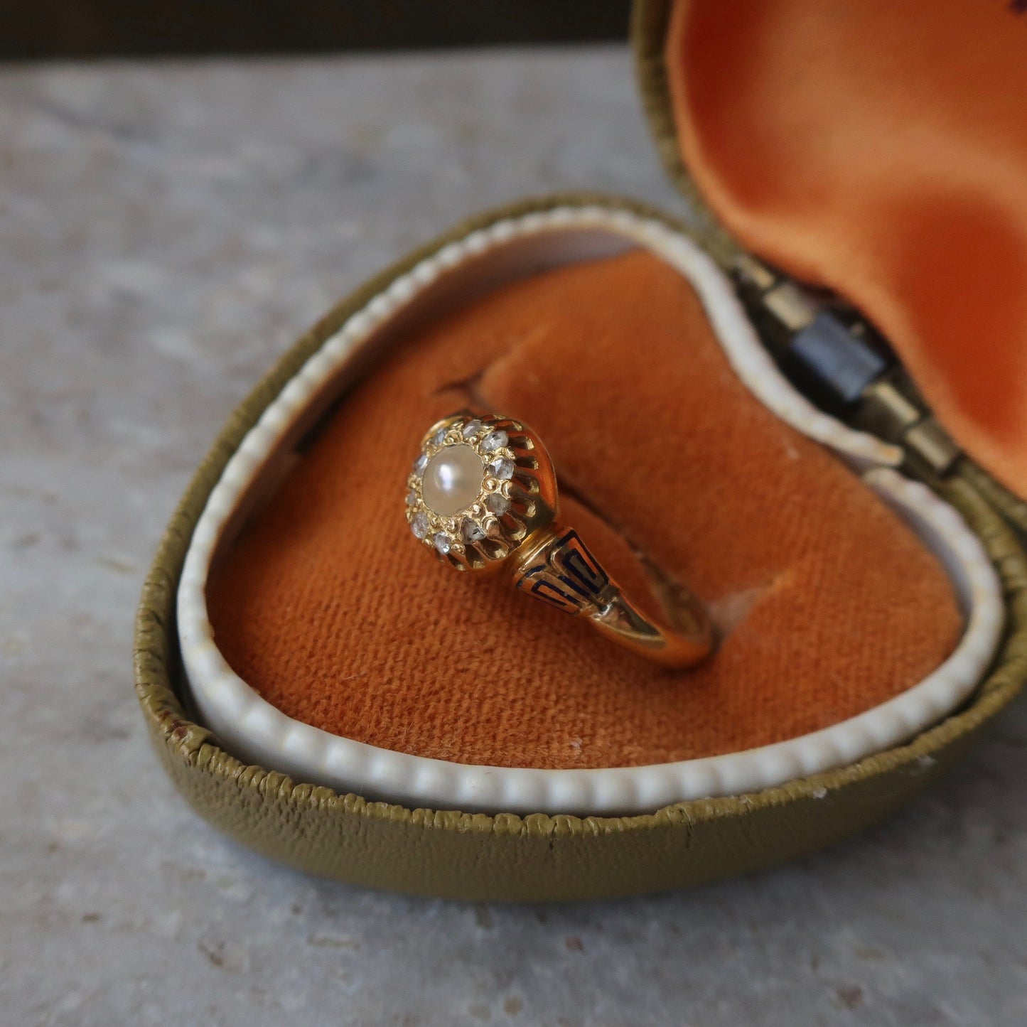 Antique Pearl and Diamond Halo Ring