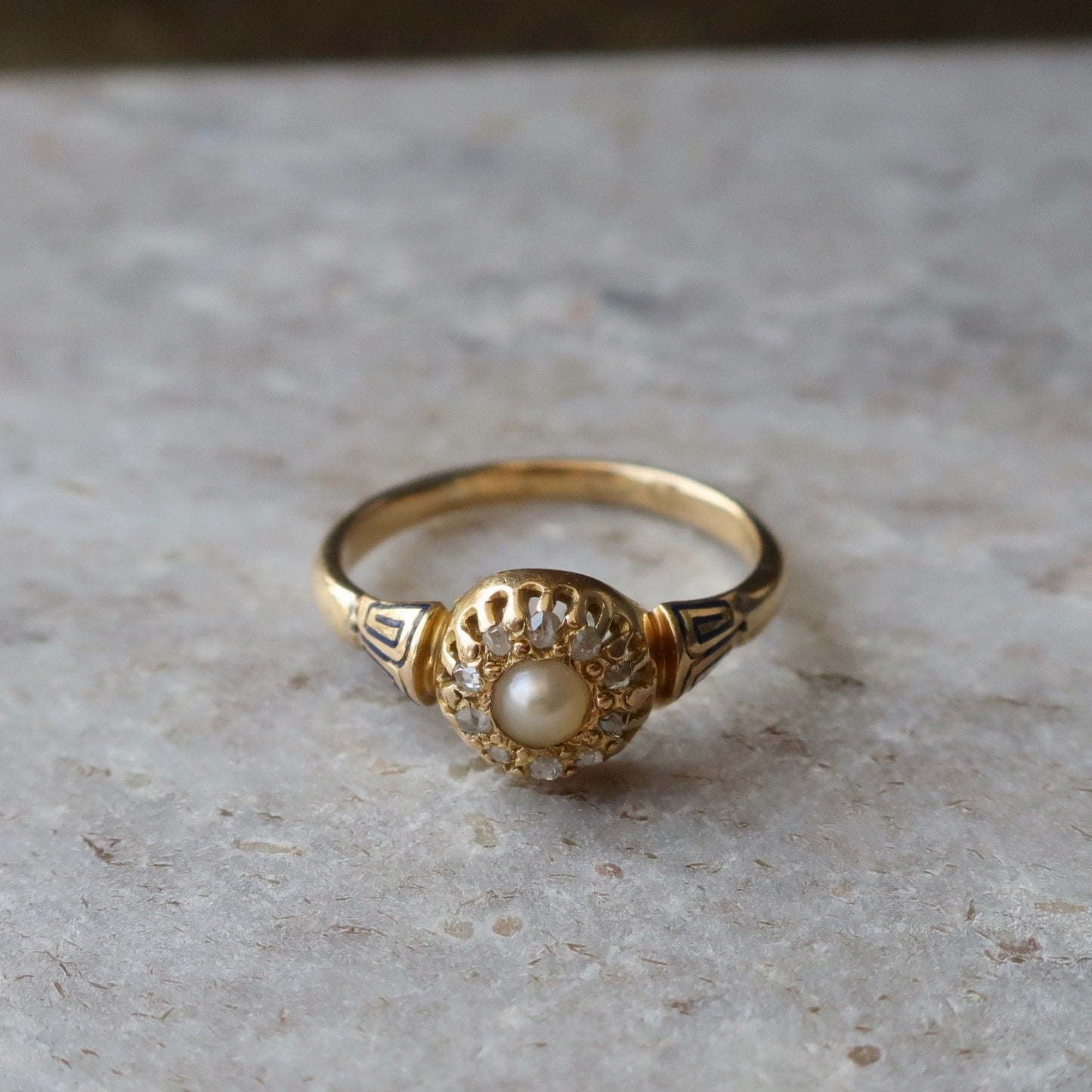Antique Pearl and Diamond Halo Ring