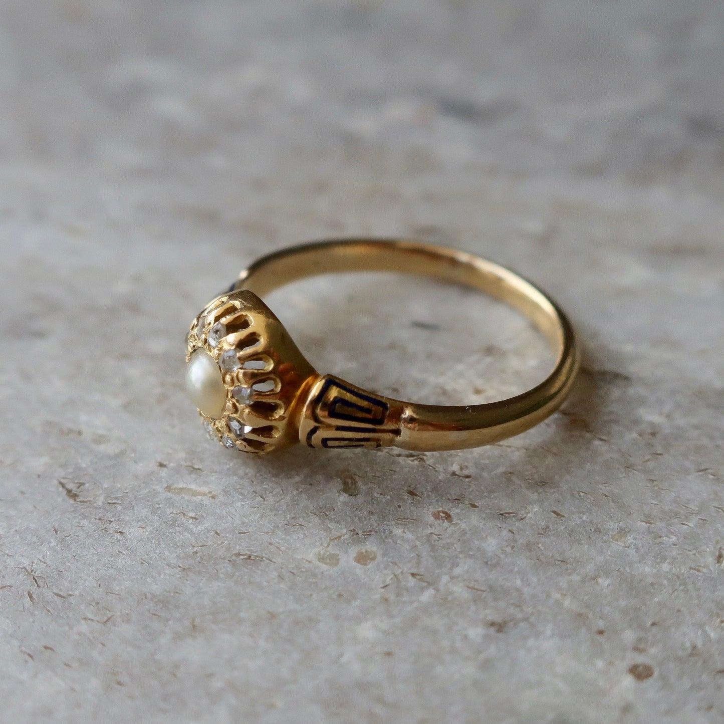 Antique Pearl and Diamond Halo Ring