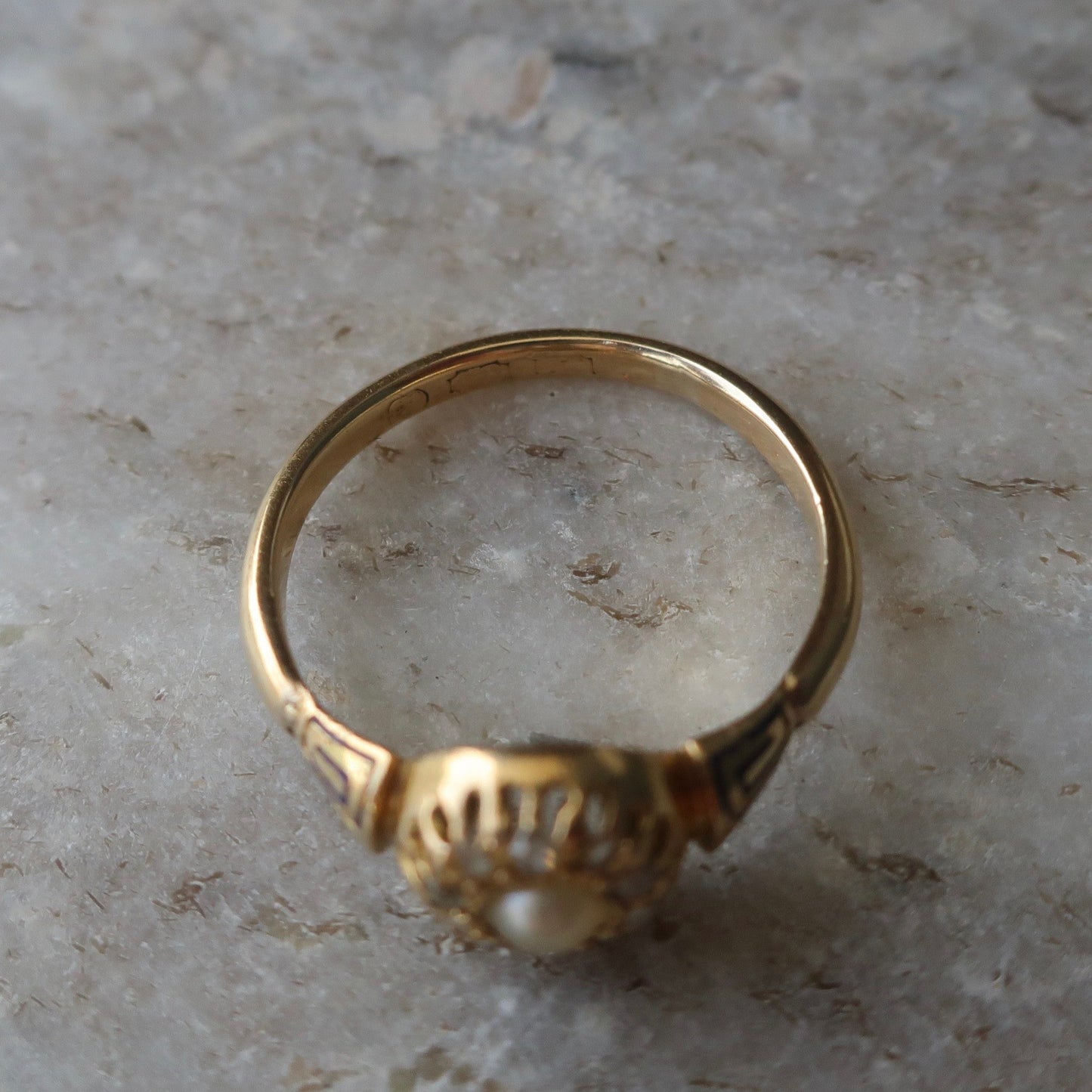 Antique Pearl and Diamond Halo Ring