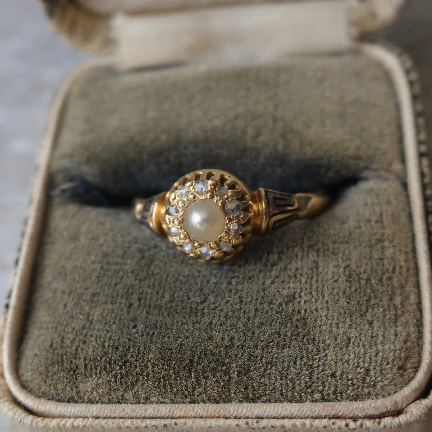 Antique Pearl and Diamond Halo Ring