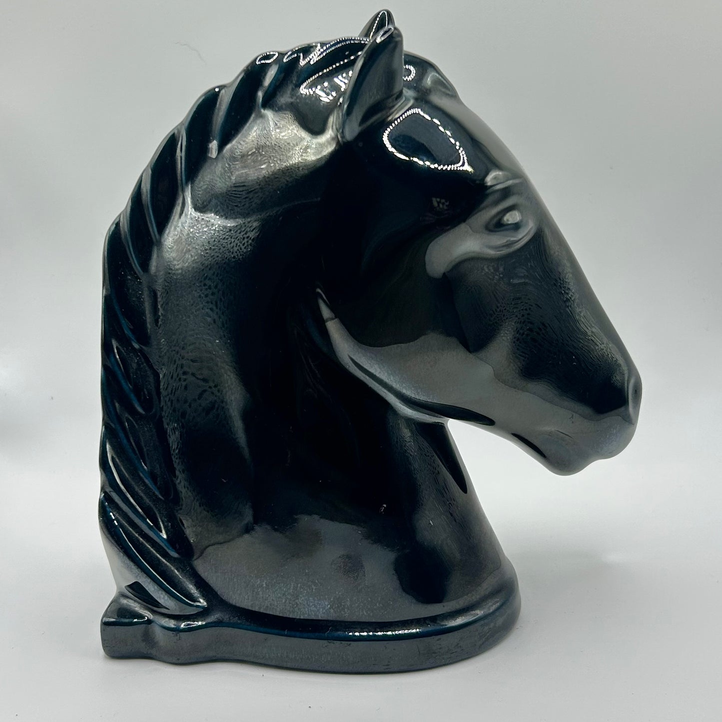 Abingdon Pottery Black Glazed Horse Head Bookend