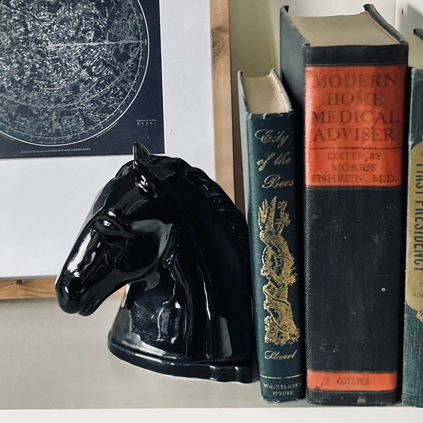 Abingdon Pottery Black Glazed Horse Head Bookend