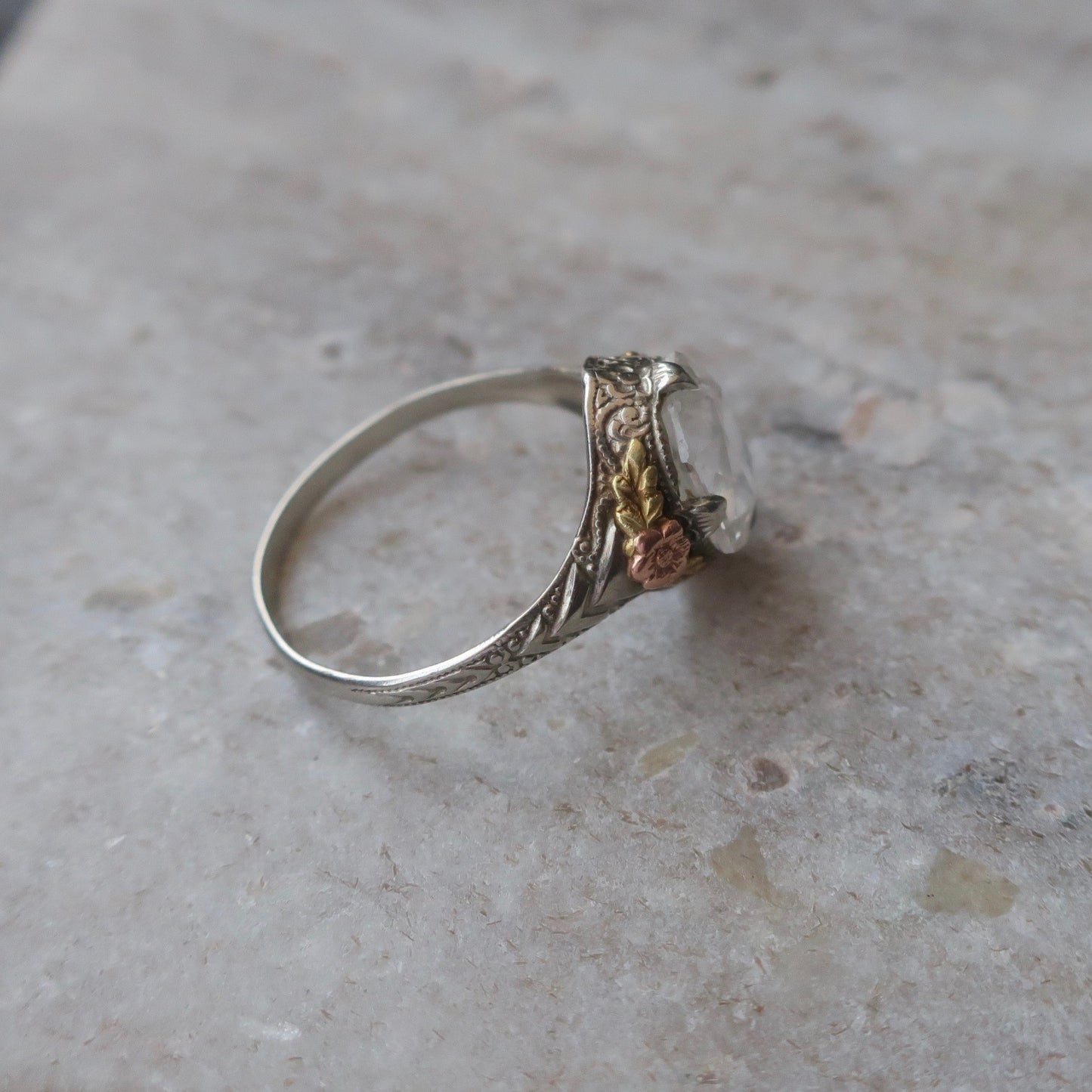 Vintage Ostby Barton Rock Crystal Filigree Ring